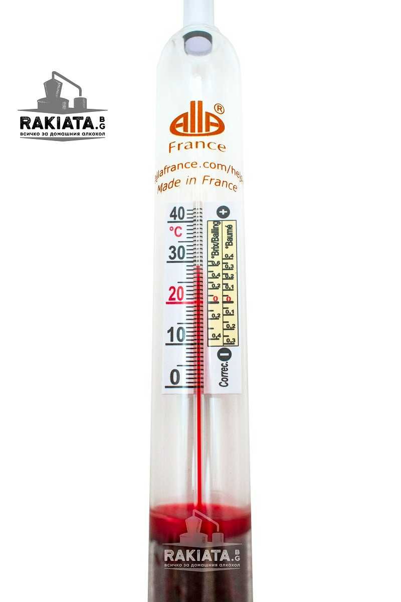 Захаромер 0 до 35% Аlla France, с вграден термометър, Точност 0.5%