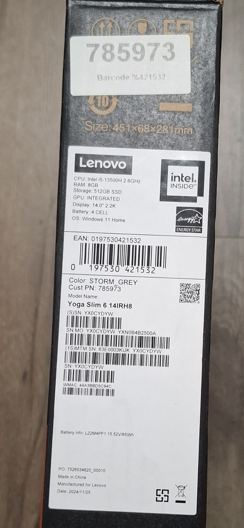 Lenovo Yoga Slim 6i |I5 13500H| 8GB  5200 MHz |512 SSD Нов в Гаранция