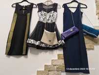 Rochie 42,satin,voal,perlute,Sandale satin 40,Bolerou perle si paiete