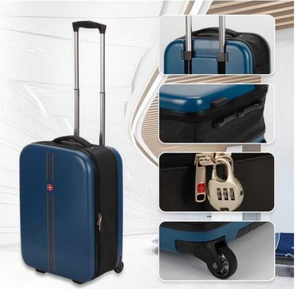 Troler pliabil mare carcasa dura 2 roti 1 lacat maner telescopic BLUE