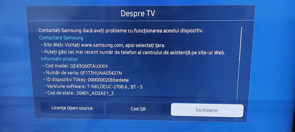 tv samsung QLED 43" model QE43Q60TAUXXH - ecran defect