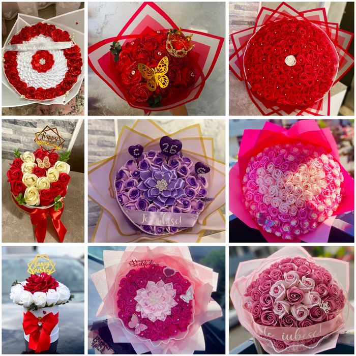 Aranjamente florale / Buchete din trandafiri de sapun sau satin