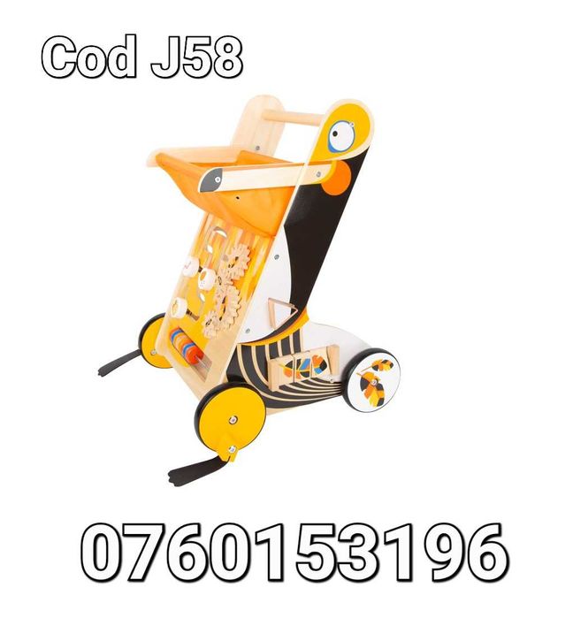 Premergator colorat din Lemn cu activitati in stil Tucan-Cu Roti-J58