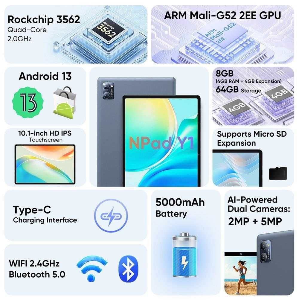 Нов 4 ядрен таблет 10,1 инча N-ONE Y1, 8GB RAM (4+4), 64GB ROM,Andr 13