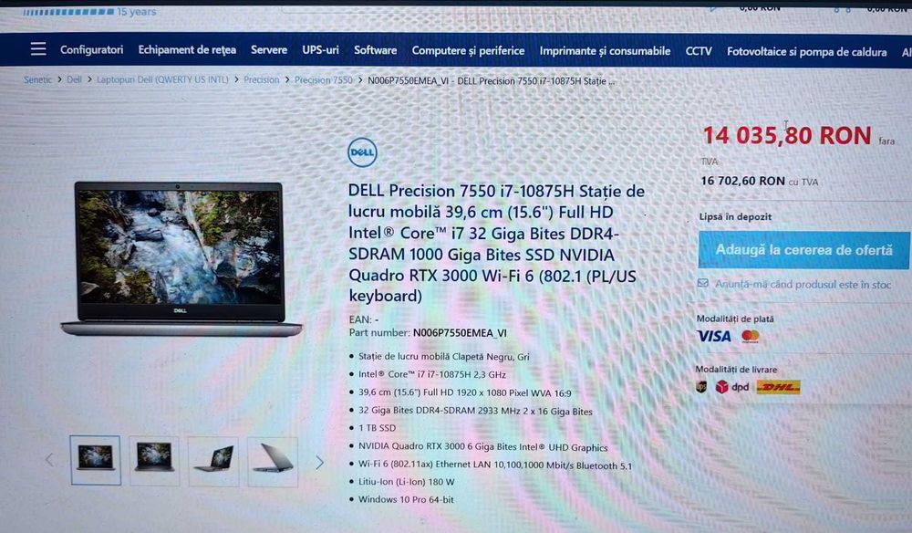 Laptop ca NOU Dell Precision i7-10850H nVidia GAMING Garantie 3 ani
