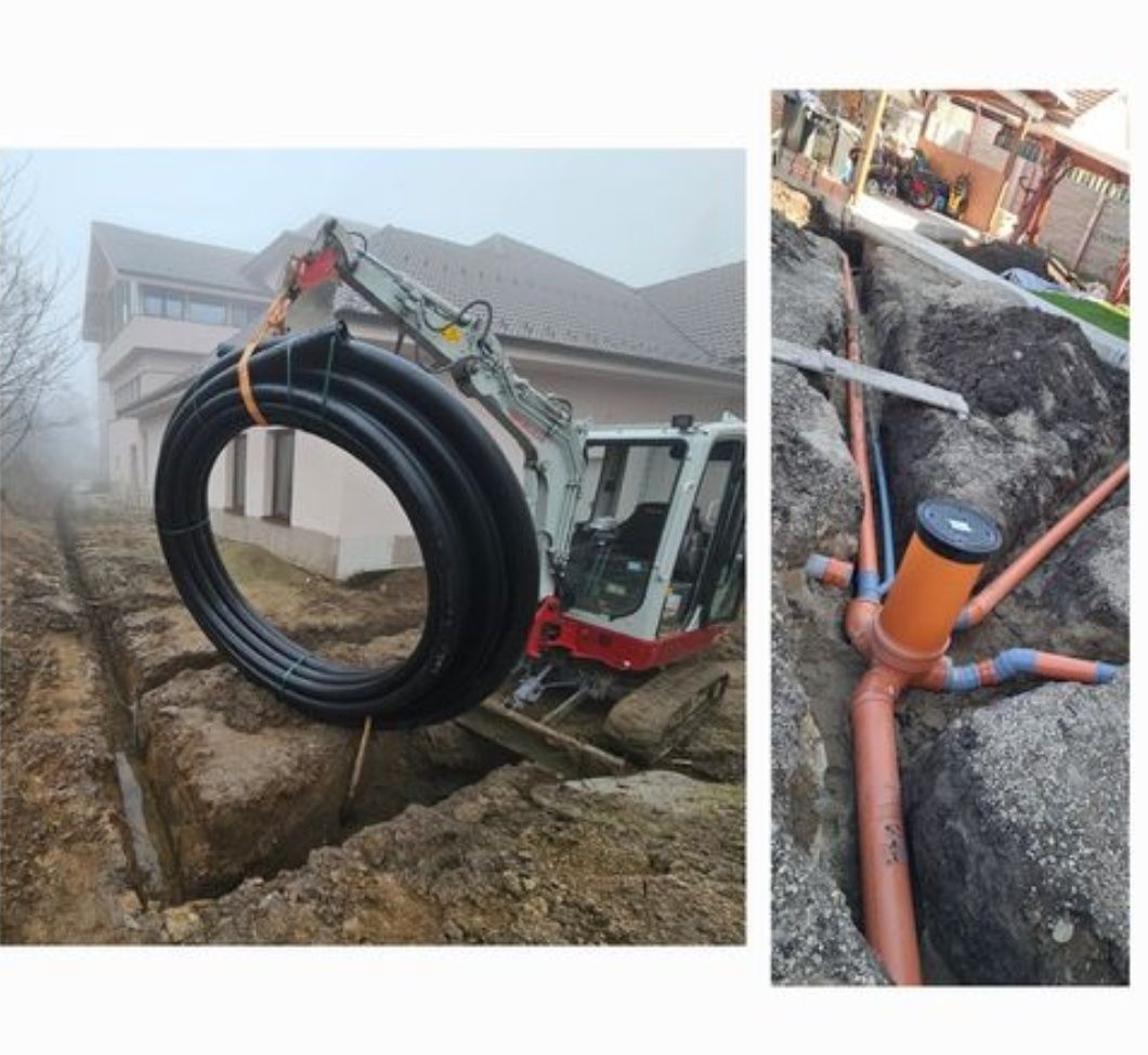 Racordări canalizare și utilități,excavații,nivelări,excavator,buldo
u