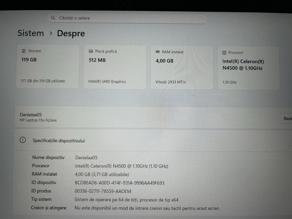 Vând Laptop HP, model 15s-fq3620nc