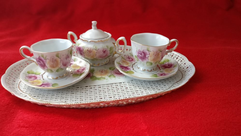 Set vintage romantic floral unicat cesti cafea ceai handmade