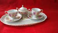 Set vintage romantic floral unicat cesti cafea ceai handmade