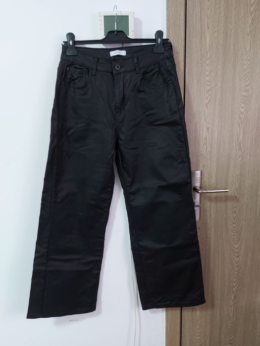 Pantaloni drepti Sorbet, cu talie inalta, imitatie piele (M/42)