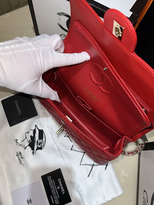 Geanta dama chanel 26cm rosu cu accesorii aurii cadou c:80