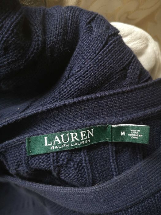 Ralph Lauren дамски памучен пуловер тъмно син със златисти копчета