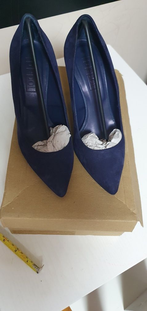 Pantofi stiletto piele naturala interior/exterior bleumarin marimea 36