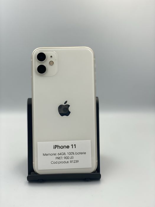 iPhone 11 - 64gb memorie, 100% baterie, 1 an garantie