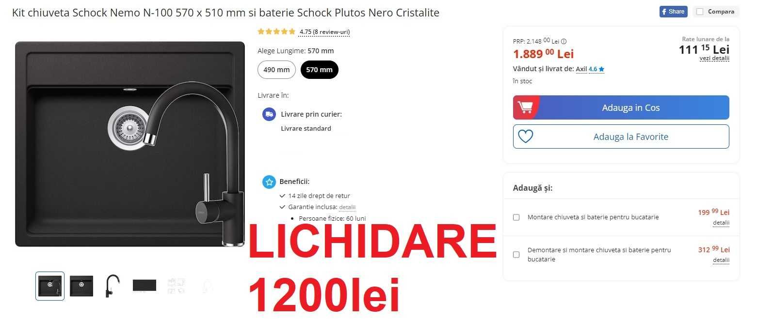 Chiuveta + Baterie Schock PREMIUM NOU-LICHIDARE STOC REDUCERE40%50%60%