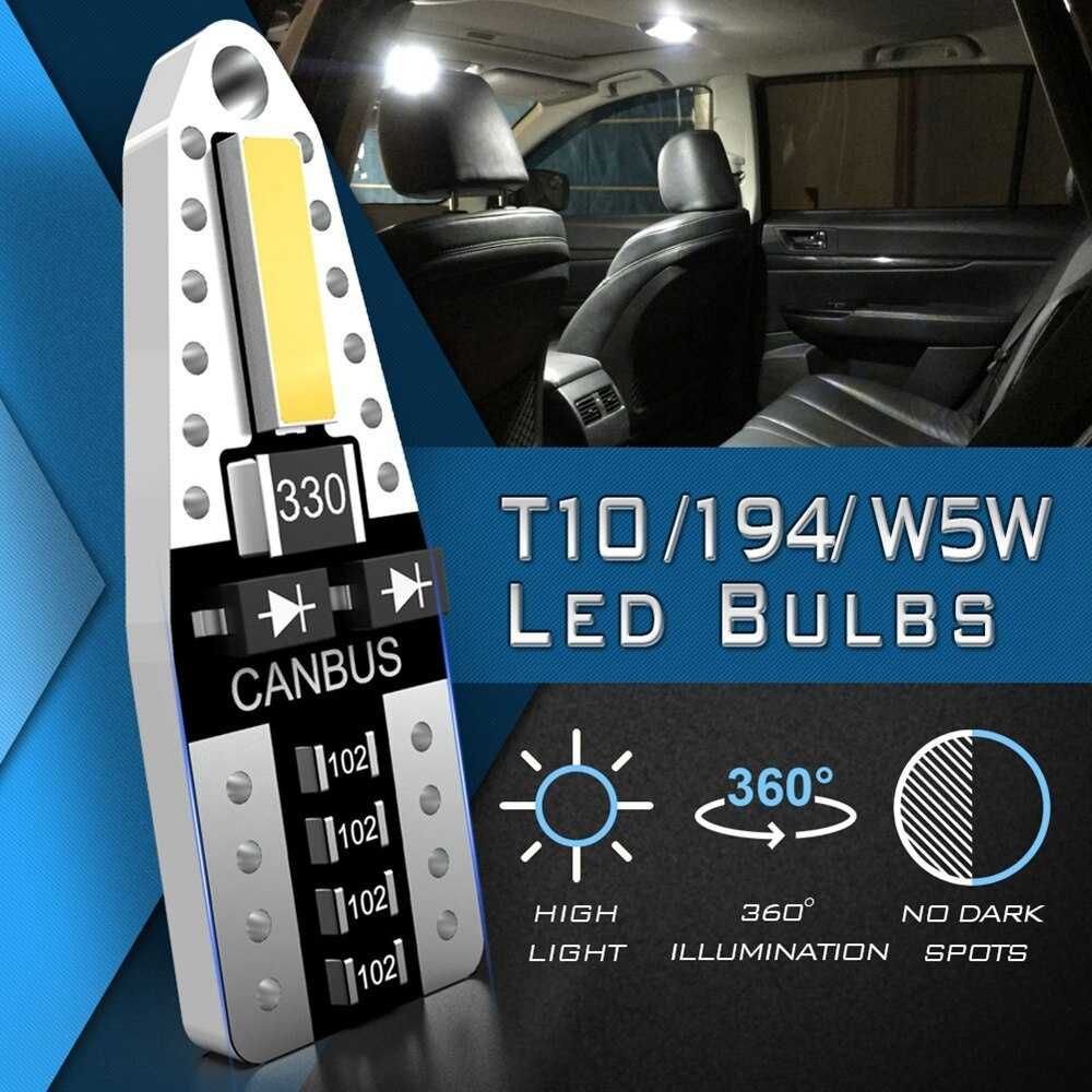 LED Лед Диодни Крушки, Крушка За Габарит, COB Т10 W5W 300lm 12V Бяла