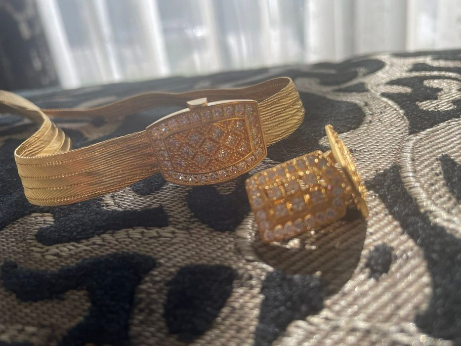 Златен комплект / синджир и обеце / 22к