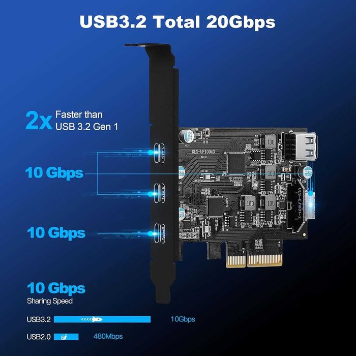 Placă expansiune USB C PCIe 5 porturi PCIe 4X la USB 3.2 Gen2 10 Gbps