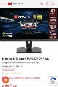 Monitor MSI Optix 2K/ 165Hz/ 1ms