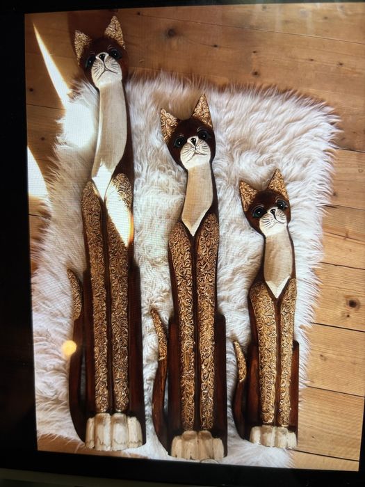 Pisicute din lemn exotic set de trei
