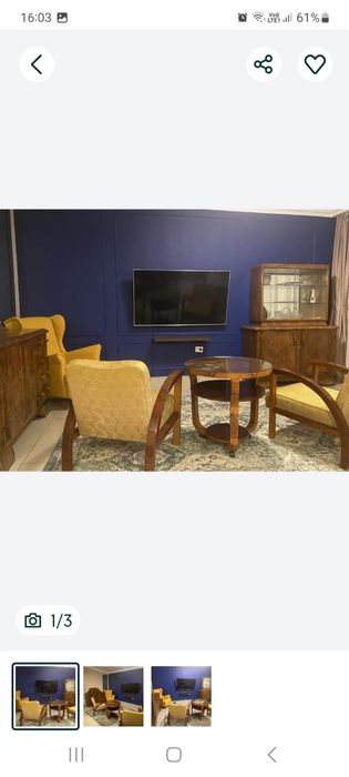 Set mobila lemn sufragerie Art Deco. Furnir nuc. Superbe