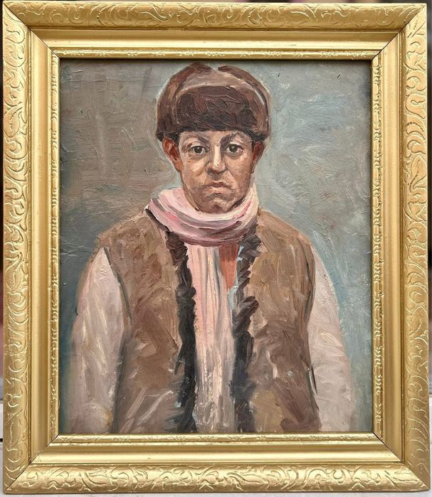 T Schipor 1962 tablou portret bucovinean pictura ulei inramat 45x52cm