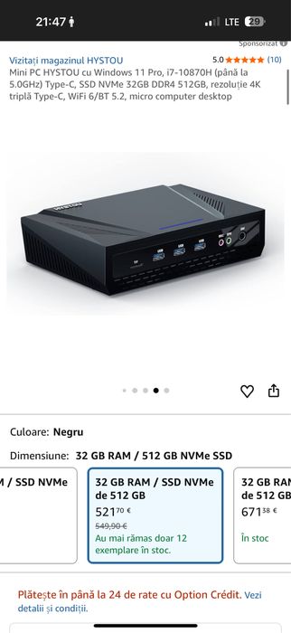 Vand mini pc i7 10th 32 gb ram