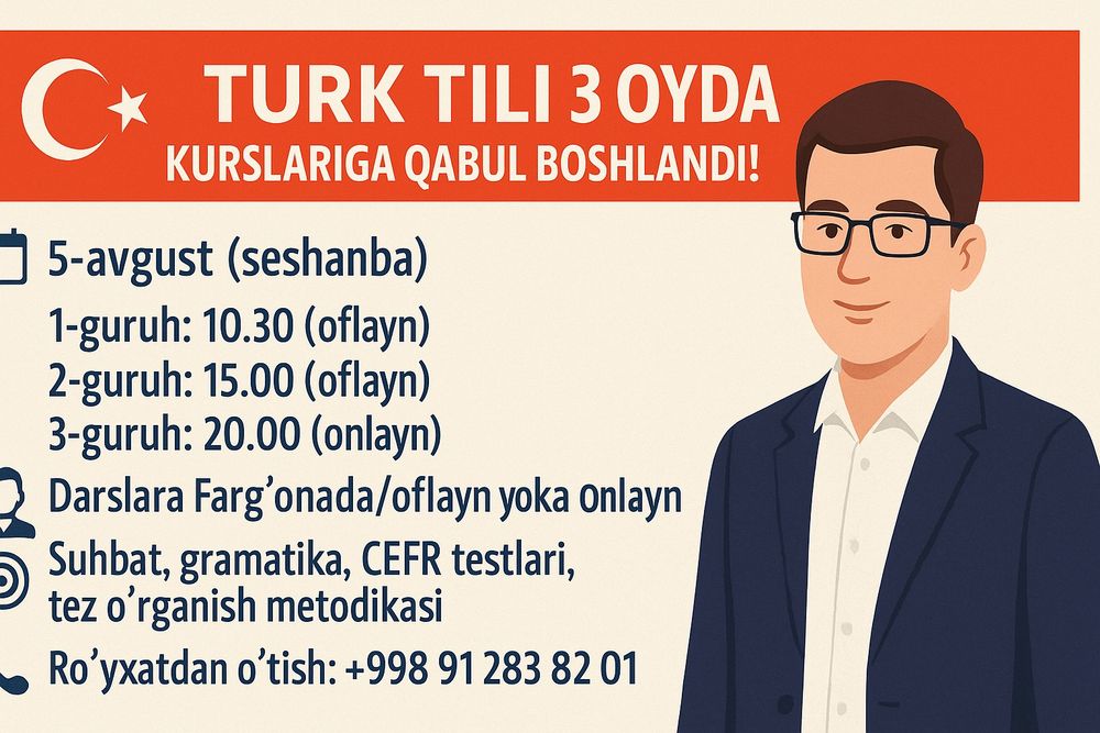 Bekzod Qosimov bilan FARG‘ONADA Turk tili kurslari.