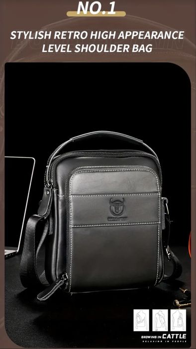 -9%Промоция•Универсална и Стилна черна кожена мъжка чанта Bullcaptain*