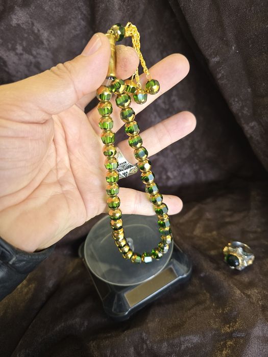 Сребърен мъжки пръстен и броеница с позлатени елементи