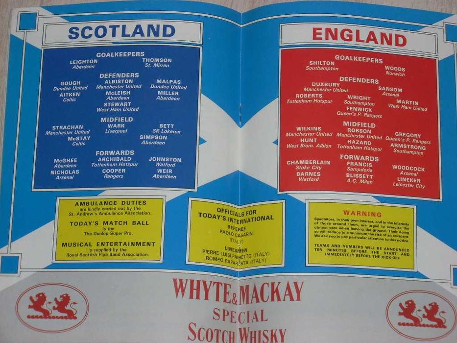 Оригинални футболни програми на Шотландия срещу Англия от 1978 до 1989