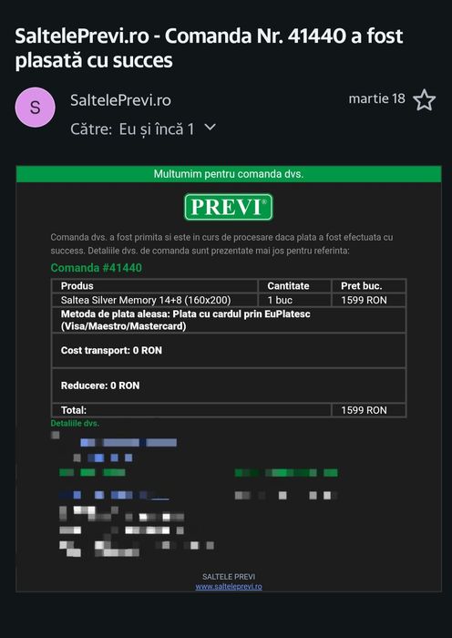 Saltea spuma Previ 160x200x22 cm