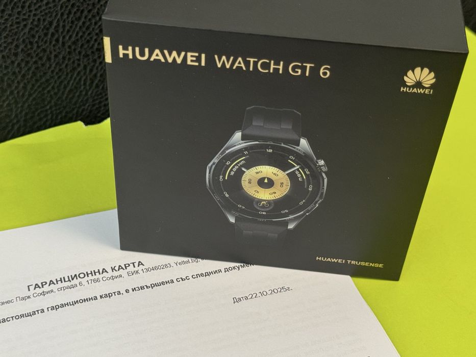ЧИСТО НОВ 46mm Huawei Watch GT 6 Yettel Гаранция 2027 г. Black GT6