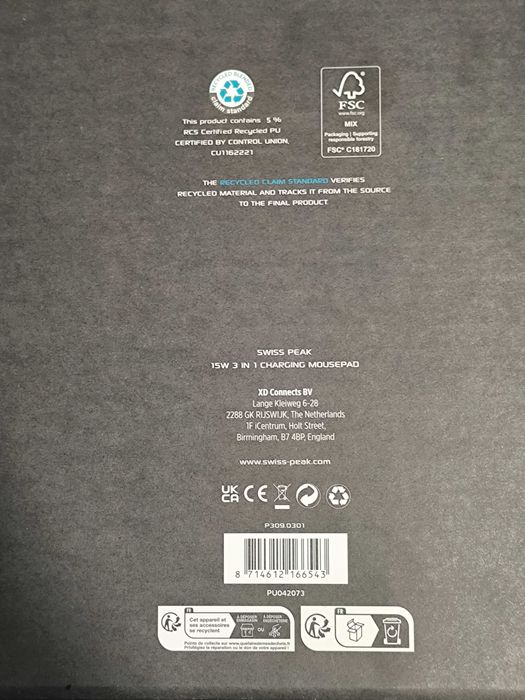 Маус пад с безжично зареждане RCS Recycled PU 15W 3-in-1