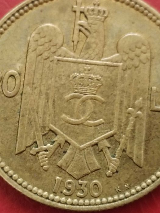 Monedă rară 20 Lei România 1930 – Carol al II-lea – gravor Lavrillier
