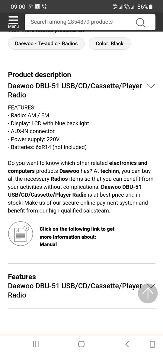 Radio CD Daewoo DBU-51 cu caseta și USB