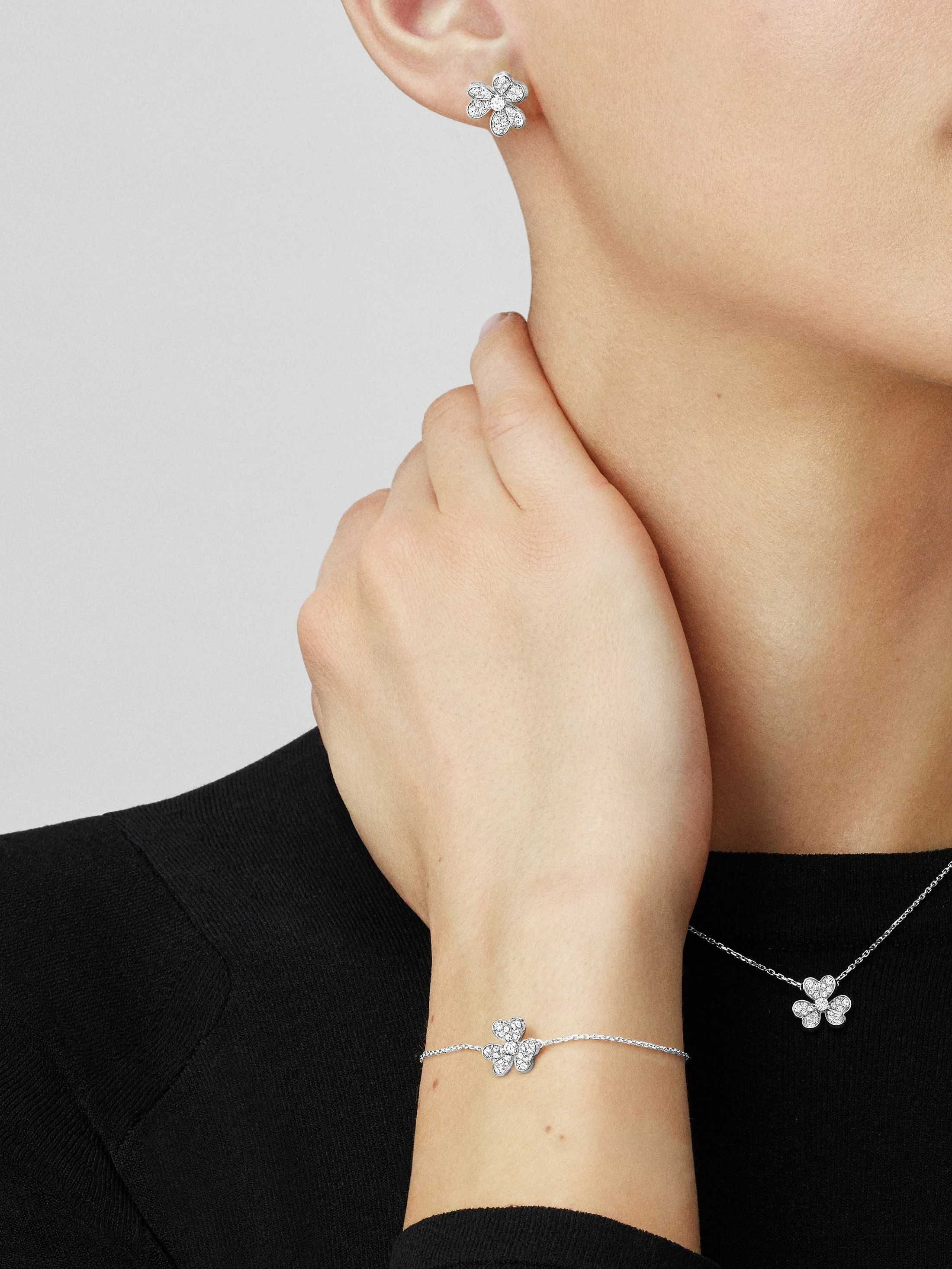 Van Cleef & Arpels VCA Silver Frivole Mini Diamond Clover Дамски Обеци