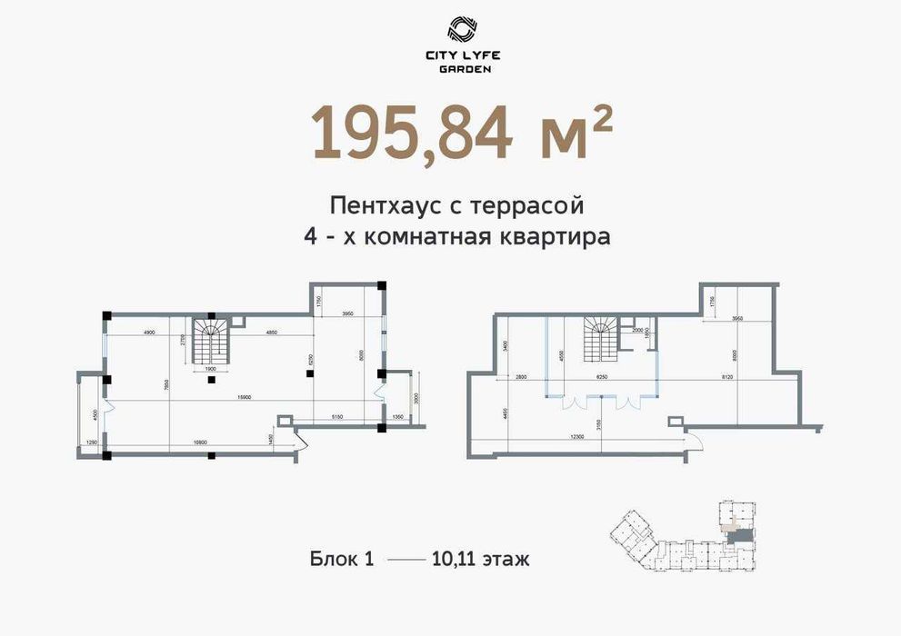 Продаётся 4-комнатный пентхаус в ЖК «City Life» 195кв.м.+Терасса