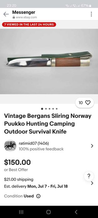 Cutit Vinatoare Vechi ani 1931 Bergans Sliring Norway Rar!