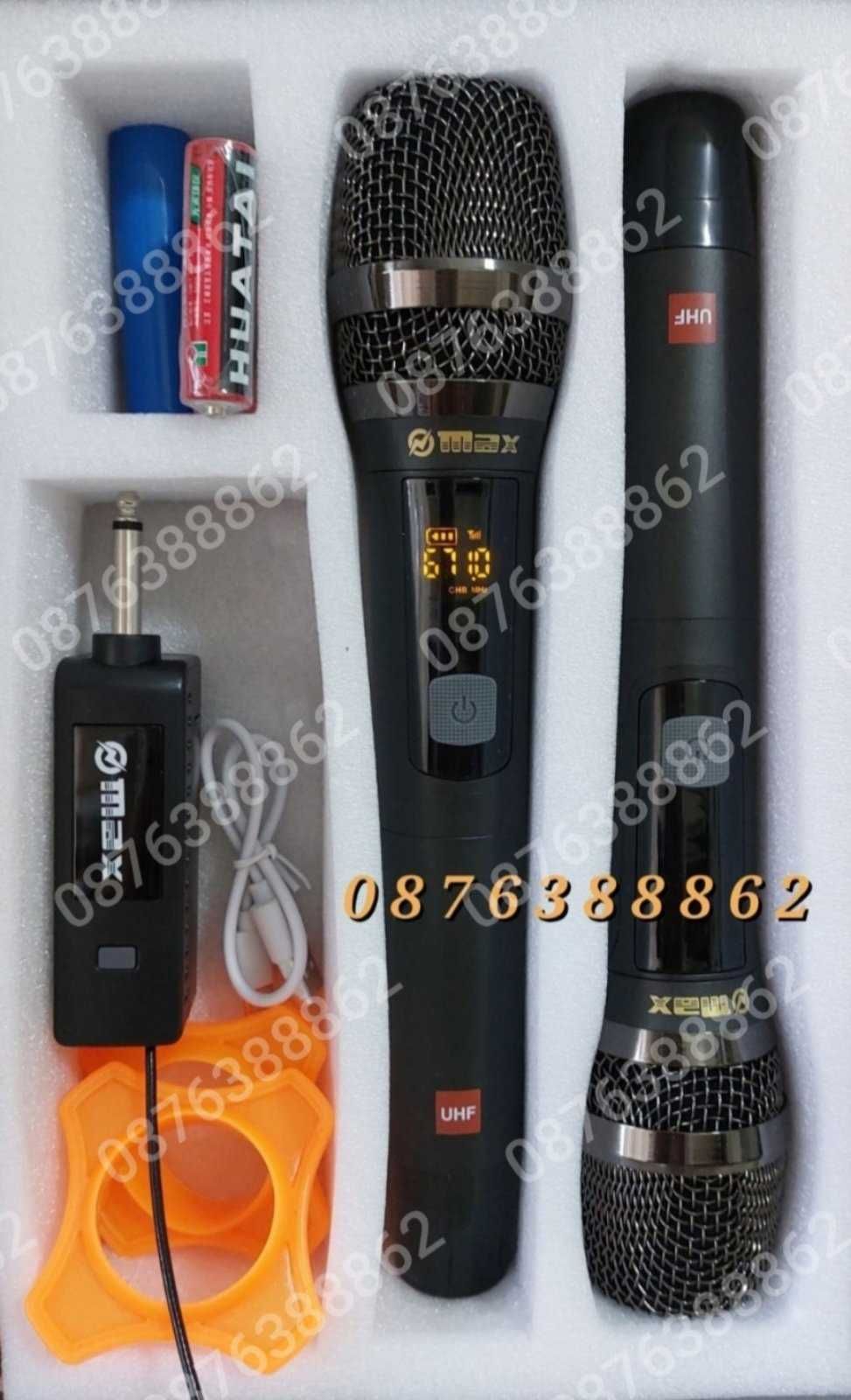 Професионални микрофони–2бр. безжични,Метална решетка, 6.35 мм,USB,UHF