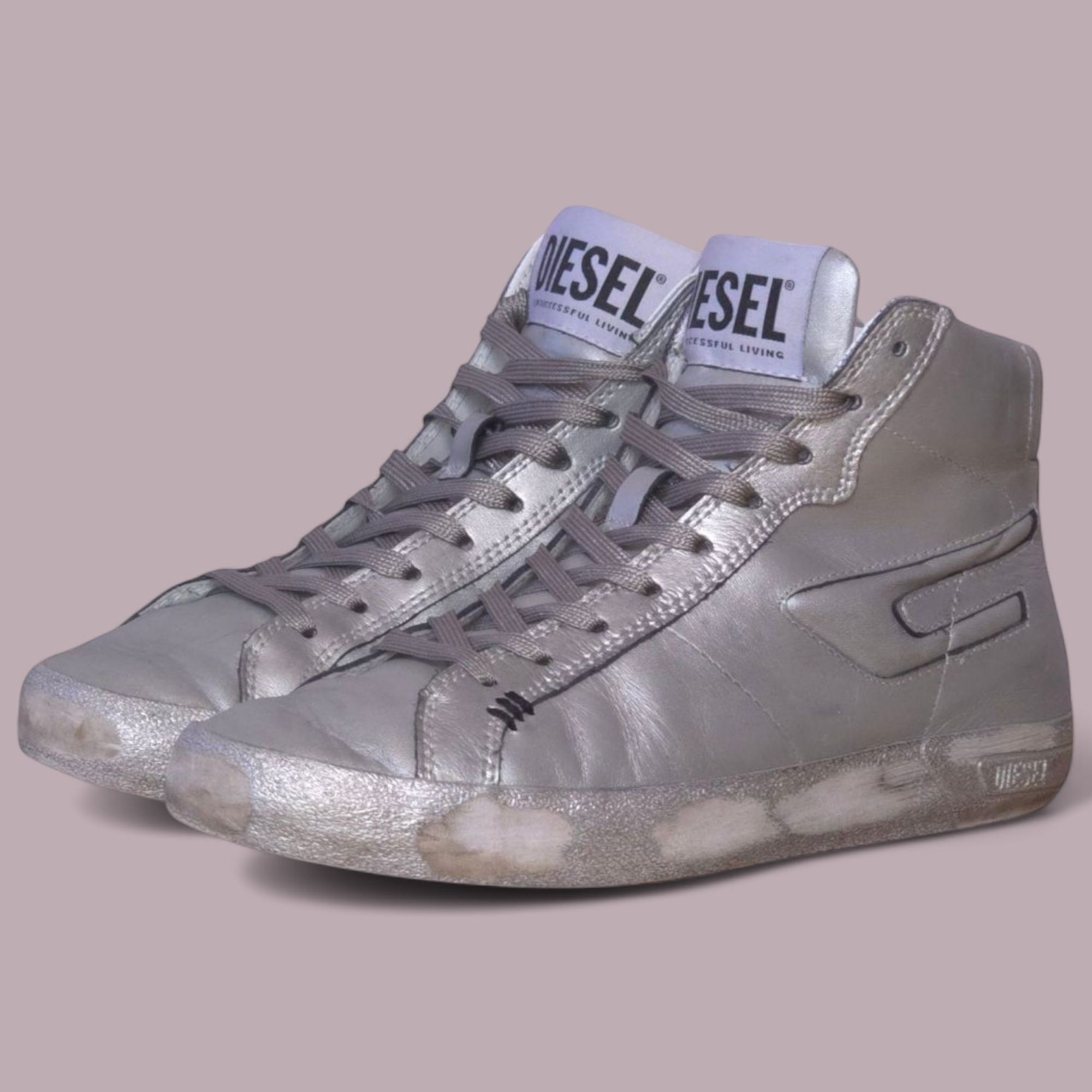 Diesel Leroji Mid Silver сребърни кожени кецове