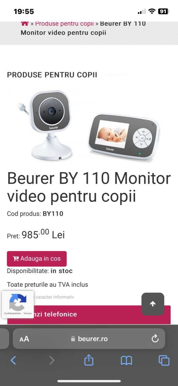 Monitor video pentru bebelusi Beurer BY 110 Nou Sigilat