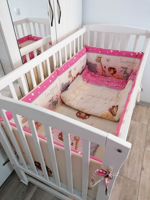 Patut bebe/copil Meșterel Mos Ene cu sistem balansare +saltea+lenjerie