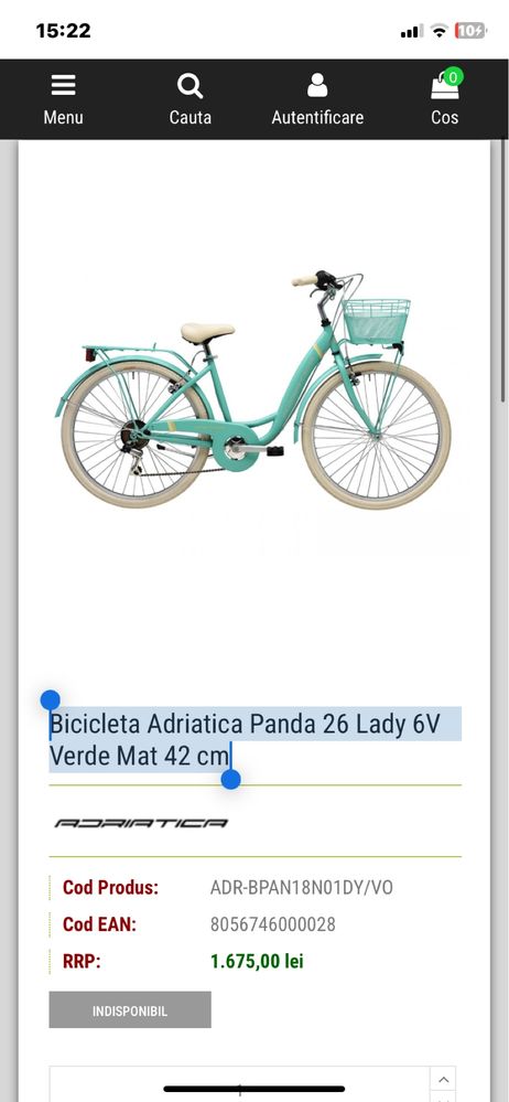 Bicicleta Adriatica Panda 26 Lady 6V Verde Mat 42 cm