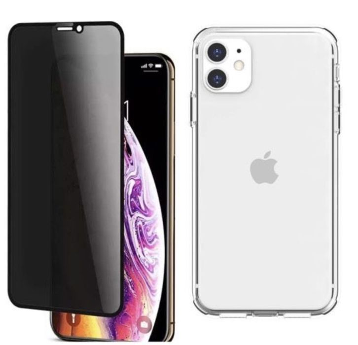 Pachet Husa Silicon si Folie Sticla Privacy Iphone 11 12 13 14 PRO MAX