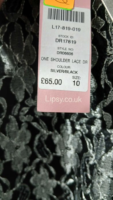 Сребриста и черна асиметрична дантелена рокля – Lipsy London,
