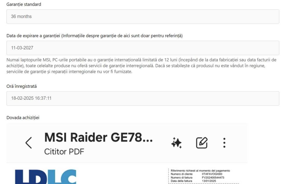 Laptop MSI Raider GE78HX, i9 Gen 14, RTX 4070 cu Garantie