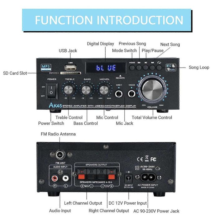 Amplificator audio tip stație cu Bluetooth, AK-45 +2 Boxe Philips.