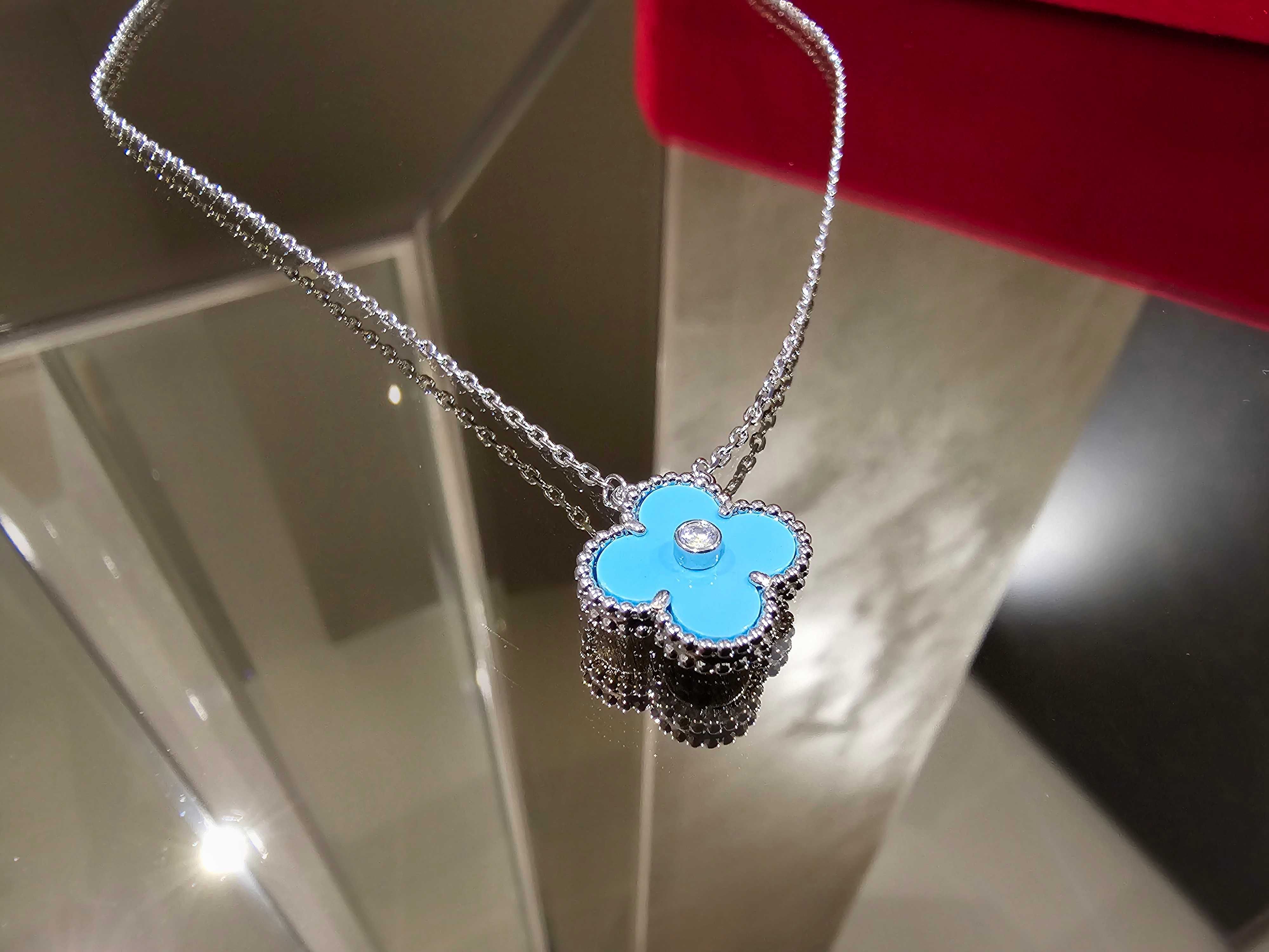 Van Cleef & Arpels VCA Silver Turquoise Diamond Alhambra Дамско Колие