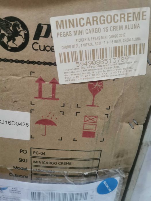 Bicicleta copii PEGAS Mini Cargo 1S, verde fistic sau crem aluna